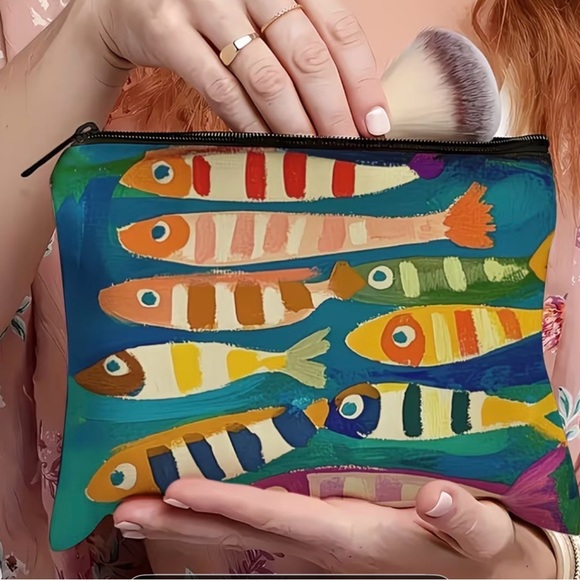 Colorful Fish Pattern Accessory Pouch Fun Statement Bag - Picture 3 of 5